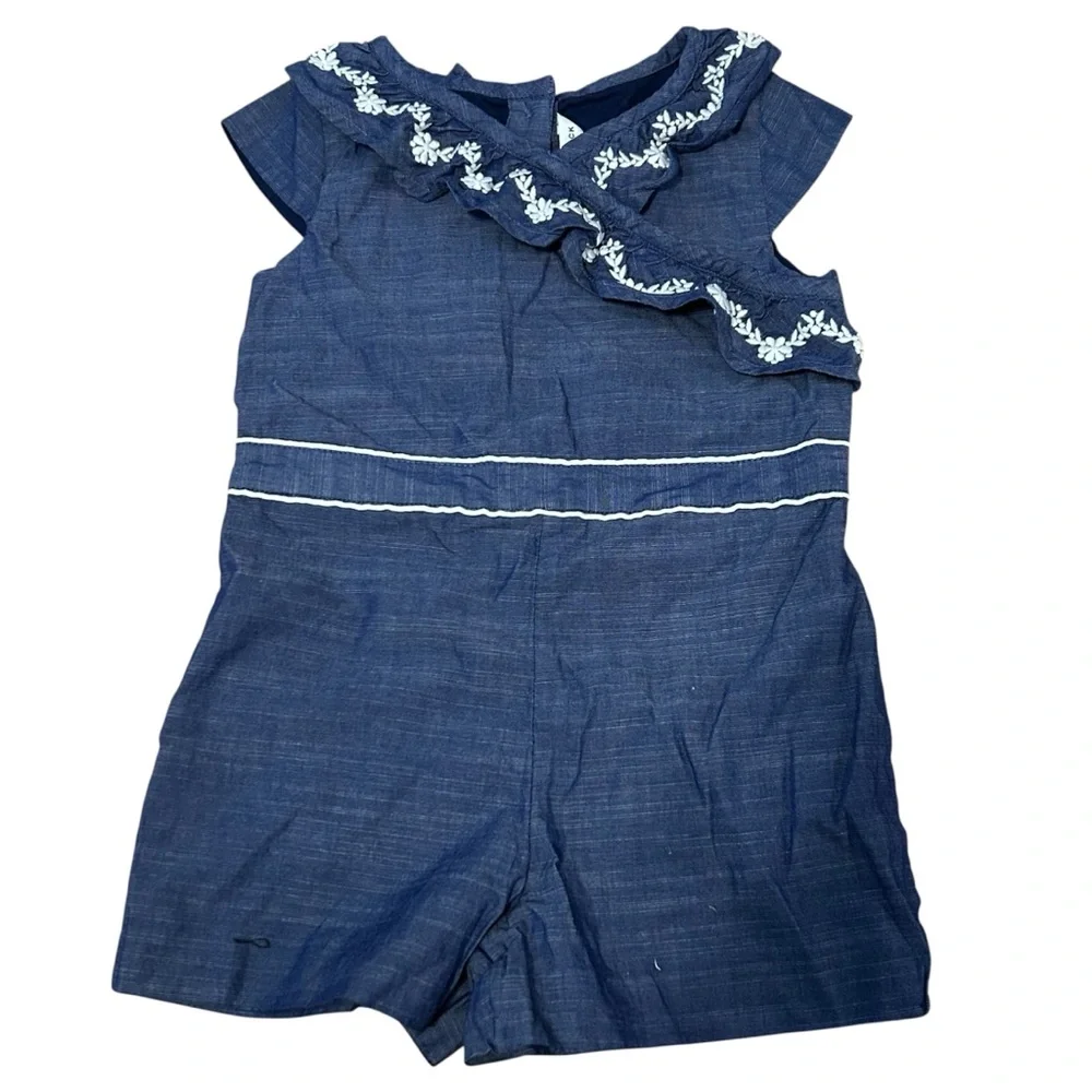 Janie and Jack Romper Girls Size 4 Blue Chambray Ruffle One Piece